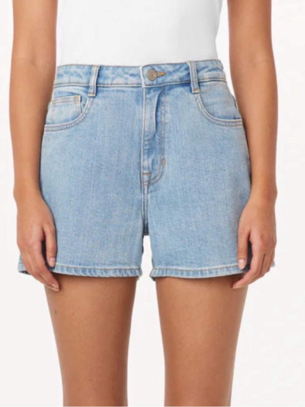Frank & Oak Stevie Tapered Denim Shorts in Light Wash